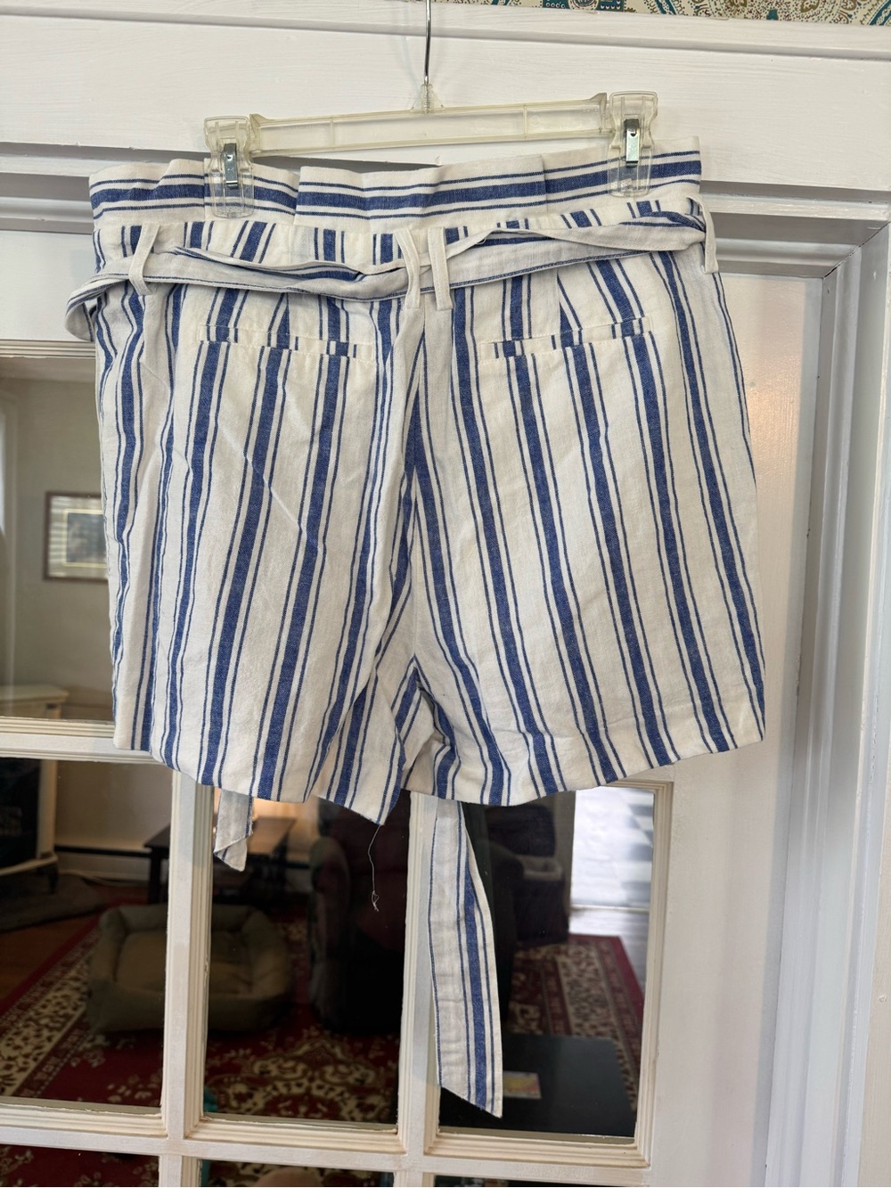 Boden Saint Ives linen blend paperbag shorts - cobalt blue stripe - Picture 3 of 4